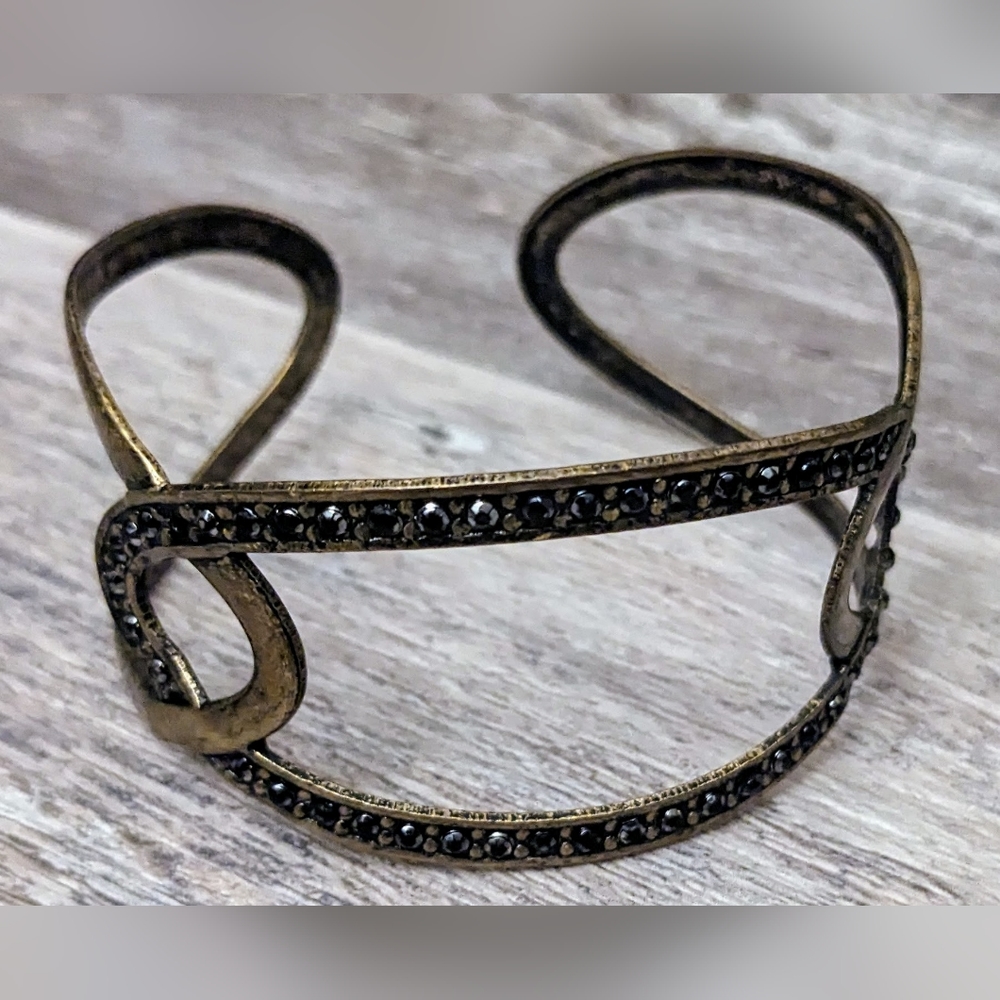 Vintage Interlocking Link Brass Cuff Bracelet W/ … - image 2